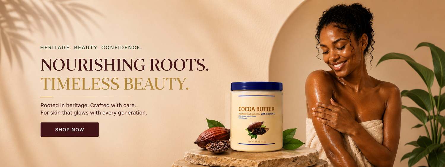 Nourishing roots, timeless beauty. Shop Nubian Queen Cocoa Butter.